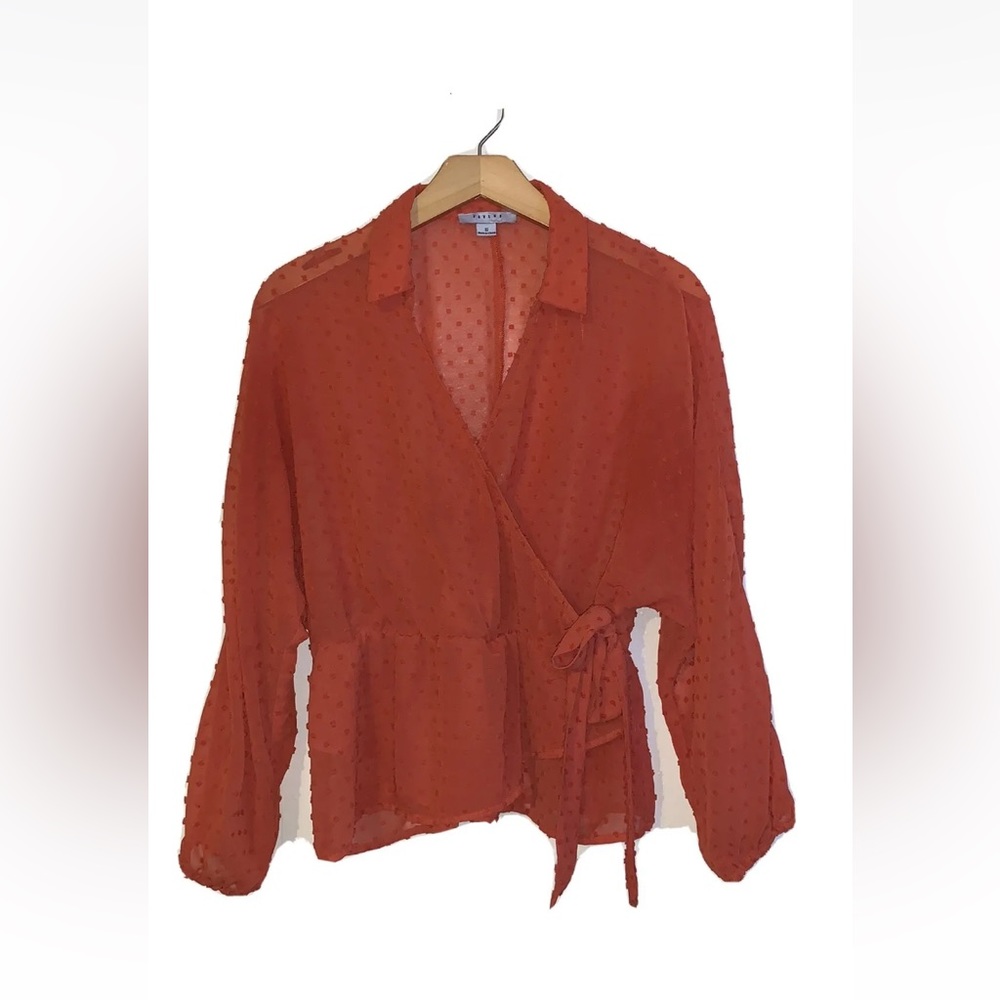 Women’s Orange long sleeve blouse with Side Bow Tie